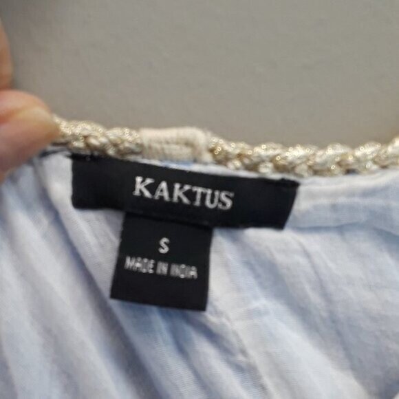 Kaktus Womens BOHO Tunic Top Small Blue Tie Dye Sleeveless Pleated Beach - Picture 5 of 7